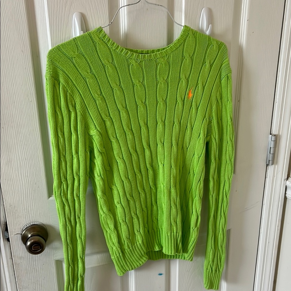 Ralph Lauren Green Crew Neck Cable Knit Sweater L